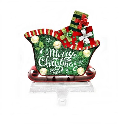 Colorful Decorative Christmas Stocking Holder Santa Claus Sleigh Design Merry Christmas Sign for Christmas Decoration