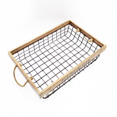 Wholesale Fruits and Vegetable Metal Wire Storage Tray Basket Organizer Rustic Decor with Burlap Handle for Kitchen Home Store