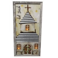 Wooden Christmas Decoration Wall Hanging Sign Plaque Home Decoration with 3 LED Lights