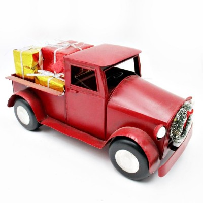 Novelty Vintage Retro Red Metal Christmas Truck with Gifts Home Decorative Christmas Party Supplies Gifts Decoration