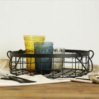 Wholesale round black metal wire storage fruit basket with handle