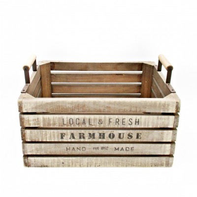 Wholesale Rustic Wood Farmhouse Antiques Style Large Wooden Basket Storage Organizer with Handle for Kitchen Home