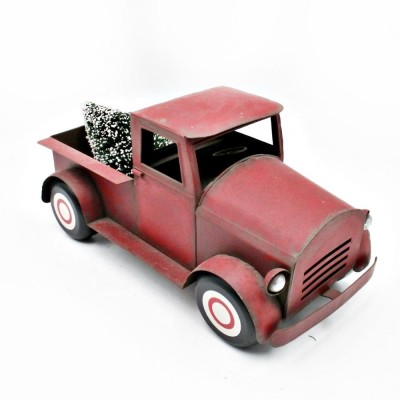 Wholesale Metal Rustic Antique Red Decorative Vintage Metal Christmas Truck with Xmas Tree Novelty Holiday Gifts Home Decor